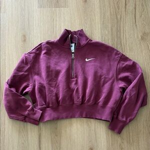 Nike Women's Maroon Half-Zip Cropped Hoodie